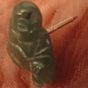 14k gold and jade laughing Buddha pin